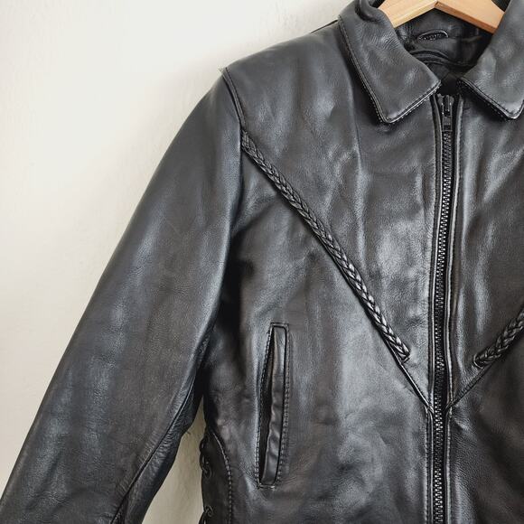 Vintage Hot Leathers Braided Leather Moto Biker Jacket Side Lace-Up Fringe M - Picture 9 of 15